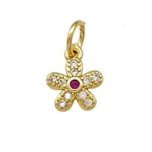 Copper Flower Pendant Micro Pave Zirconia Gold Plated, approx 7.5mm