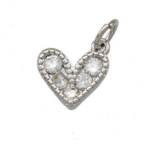 Copper Heart Pendant Pave Zirconia Platinum Plated, approx 10mm