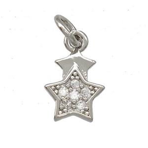 Copper Star Pendant Pave Zirconia Platinum Plated, approx 8-10mm