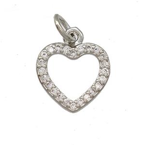 Copper Heart Pendant Pave Zirconia Platinum Plated, approx 11mm