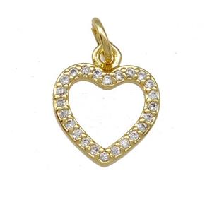 Copper Heart Pendant Pave Zirconia Gold Plated, approx 11mm