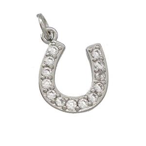 Copper Horseshoes Pendant Pave Zircoina Platinum Plated, approx 12-13mm