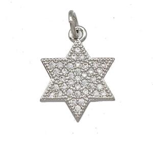 Copper David Star Pendant Pave Zirconia Platinum Plated, approx 14mm