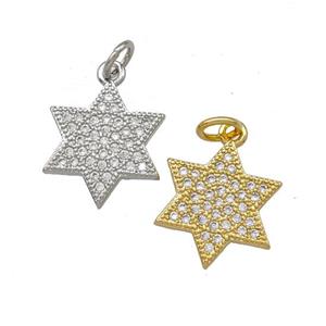 Copper David Star Pendant Pave Zirconia Mixed, approx 14mm
