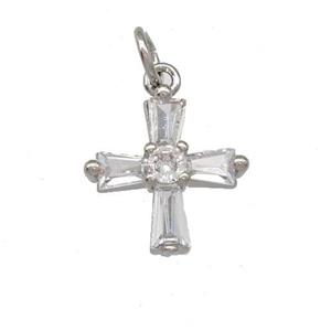 Copper Cross Pendant Pave Zirconia Platinum Plated, approx 13mm