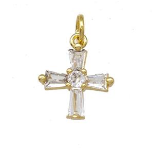 Copper Cross Pendant Pave Zirconia Gold Plated, approx 13mm