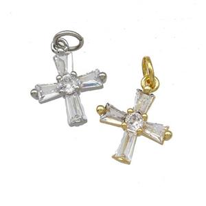 Copper Cross Pendant Pave Zirconia Mixed, approx 13mm