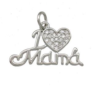 Copper Heart Mama Pendant Pave Zirconia Platinum Plated, approx 11-20mm