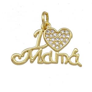 Copper Heart Mama Pendant Pave Zirconia Gold Plated, approx 11-20mm