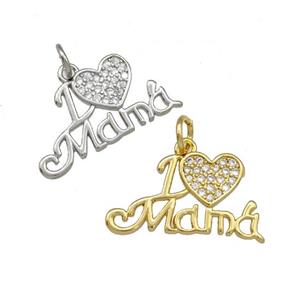 Copper Heart Mama Pendant Pave Zirconia Mixed, approx 11-20mm