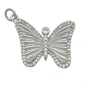Copper Butterfly Pendant Pave Zirconia Platinum Plated, approx 20-22mm