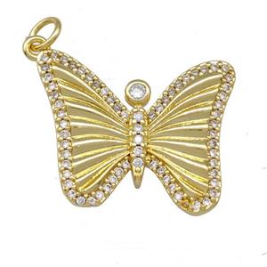Copper Butterfly Pendant Pave Zirconia Gold Plated, approx 20-22mm
