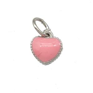 Copper Heart Pendant Pink Enamel Platinum Plated, approx 6.5mm