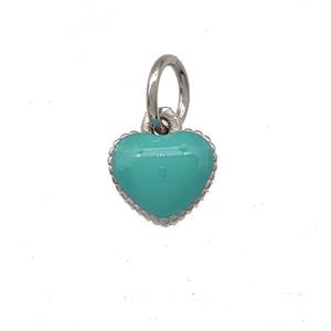 Copper Heart Pendant Green Enamel Platinum Plated, approx 6.5mm