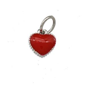 Copper Heart Pendant Red Enamel Platinum Plated, approx 6.5mm