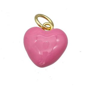Copper Heart Pendant Pink Enamel Gold Plated, approx 12-13.5mm