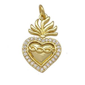 Copper Heart Pendant Micro Pave Zirconia Gold Plated, approx 13-20mm