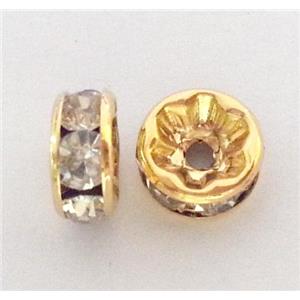 colorfast rhinestone spacer bead, copper, gold plated, approx 6mm dia