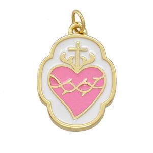 Copper Heart Pendant Pink White Enamel Gold Plated, approx 15-20mm