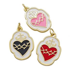 Copper Heart Pendant White Enamel Gold Plated Mixed, approx 15-20mm