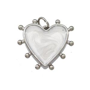 Copper Heart Pendant White Painted Platinum Plated, approx 15mm