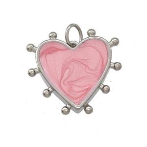 Copper Heart Pendant Pink Painted Platinum Plated, approx 15mm