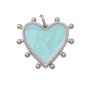 Copper Heart Pendant Teal Painted Platinum Plated, approx 15mm