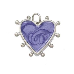 Copper Heart Pendant Purple Painted Platinum Plated, approx 15mm