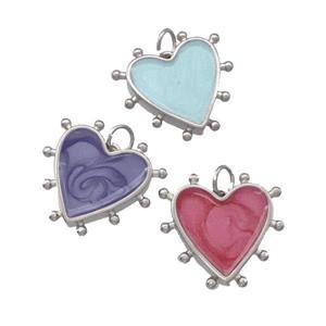 Copper Heart Pendant Painted Platinum Plated Mixed Color, approx 15mm