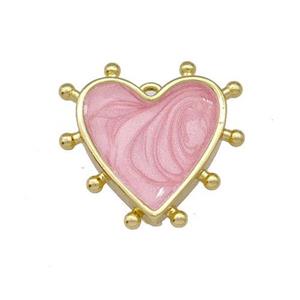Copper Heart Pendant Pink Painted Gold Plated, approx 15mm