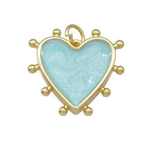 Copper Heart Pendant Teal Painted Gold Plated, approx 15mm