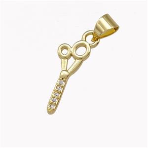 Scissors Charms Copper Pendant Pave Zirconia Gold Plated, approx 6-16mm