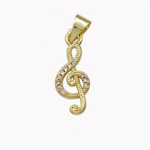 Musical Note Charms Copper Treble Clef Pendant Pave Zirconia Gold Plated, approx 8-16mm