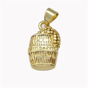 Wine Barrel Charm Copper Pendant Gold Plated, approx 10-13mm