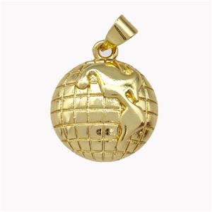 Globe Earth Charm Copper Pendant Gold Plated, approx 16mm