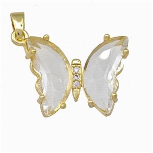 Crystal Glass Butterfly Pendant Pave zircon 18K gold plated, approx 15-20mm