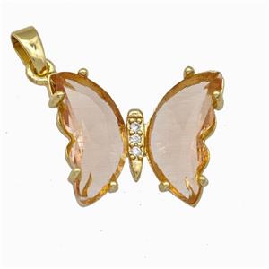 Crystal Glass Butterfly Pendant Pave zircon 18K gold plated, approx 15-20mm