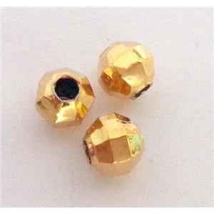colorfast copper bead, faceted round, gold plated, approx 3mm dia