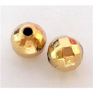 colorfast copper bead, faceted round, gold plated, approx 10mm dia