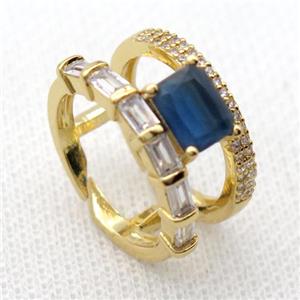 copper Rings pave zircon, resizable, gold plated, approx 6-8mm, 18mm dia