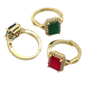 copper Rings pave zircon, resizable, mixed, gold plated, approx 7-9mm, 17mm dia