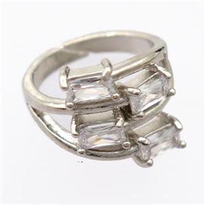 copper Rings pave zircon, resizable, platinum plated, approx 4-6mm, 17mm dia