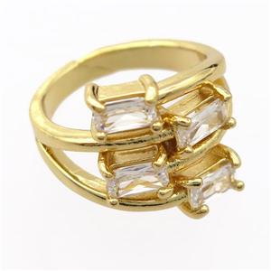 copper Rings pave zircon, resizable, gold plated, approx 4-6mm, 17mm dia