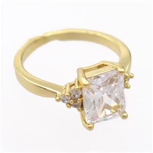copper Rings pave zircon, resizable, gold plated, approx 7-9mm, 17mm dia