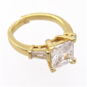 copper Rings pave zircon, resizable, gold plated, approx 8mm, 18mm dia