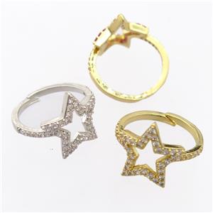 copper Rings pave zircon, resizable, star, mixed, approx 17mm, 17mm dia