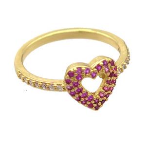 copper Rings pave zircon, resizable, heart, gold plated, approx 9mm, 18mm dia