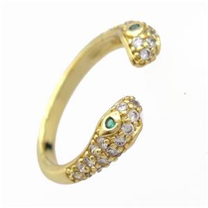 copper Rings pave zircon, snake, resizable, gold plated, approx 5-8mm, 17mm dia