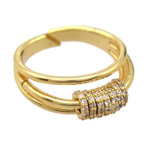 copper Rings pave zircon, resizable, gold plated, approx 5mm, 19mm dia
