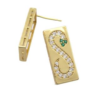 copper Stud Earrings pave zircon, snake, gold plated, approx 9-22mm